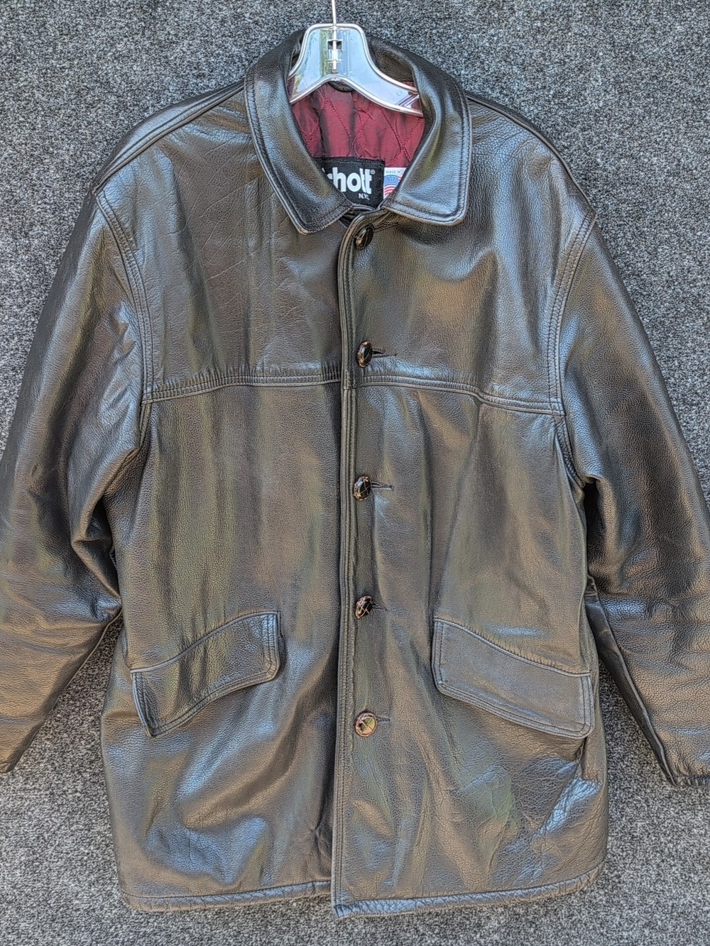 Vtg Schott Jacket Mens 40 Black Leather Quilt Lined Button Front Car Coat USA